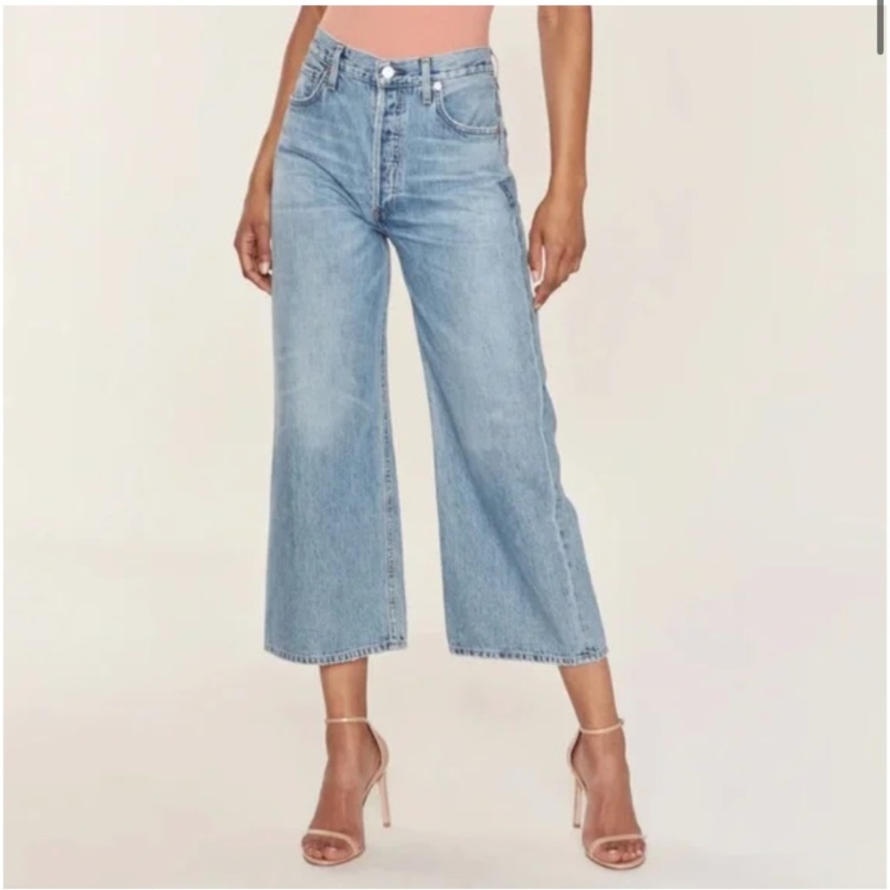 Citizens of Humanity Sacha High Rise Wide Leg Cropped Light Blue Denim Jeans 29